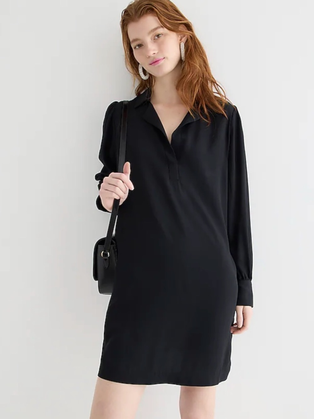 J. Crew Black Long-Sleeve Mini Shirtdress shift crepe size small minimalist
